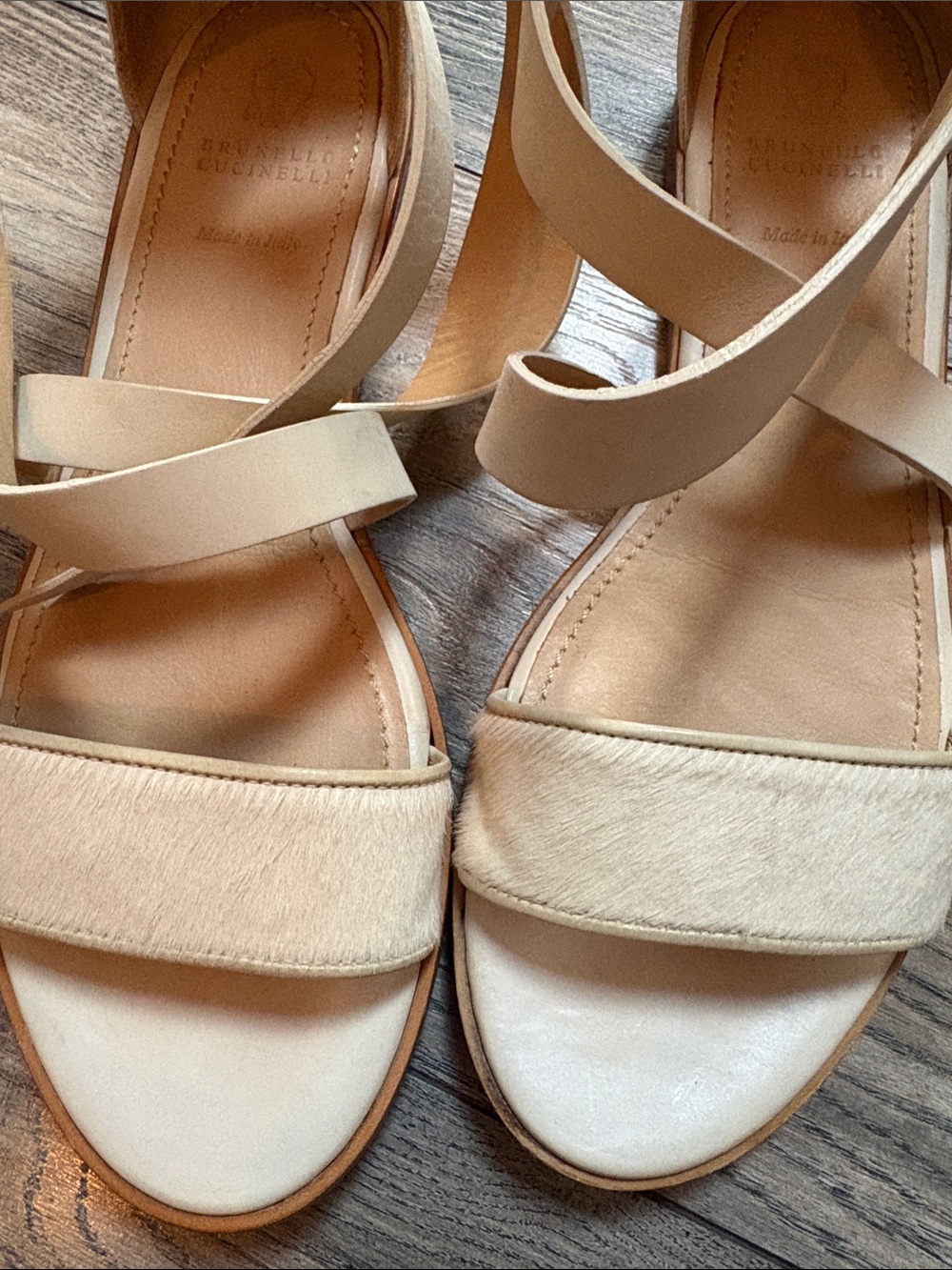 Brunello Cucinelli Cream Leather Ankle-Tie Sandals 39.5 - Picture 10 of 11